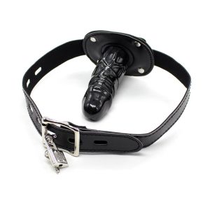 Bâillon Boule Noir Pénis avec Cadenas