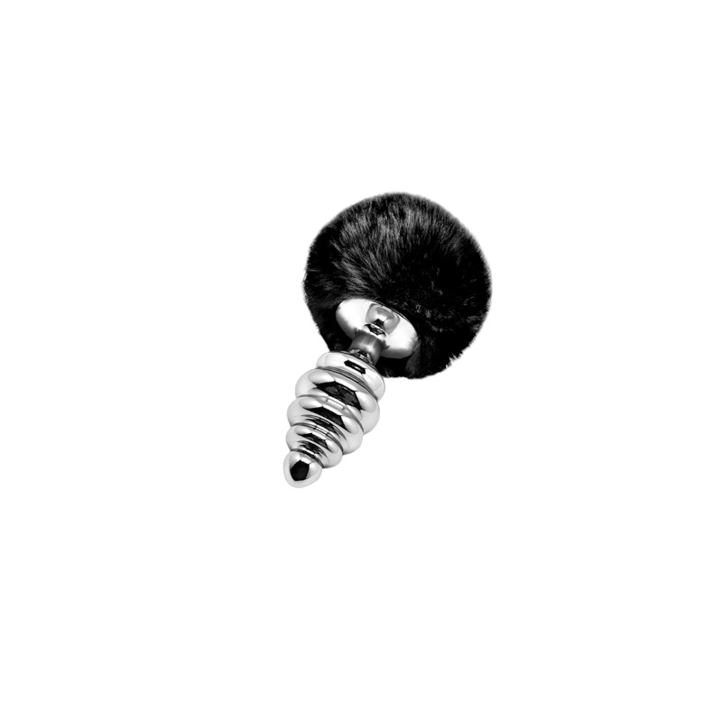 Plug Anal Queue - Plug Métal Twist Pompon Noir Taille S